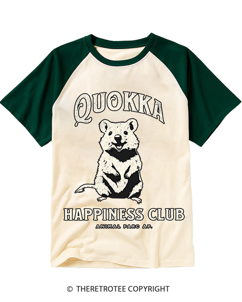 TheRetroTee Quokka Happiness Club 1980s Raglan Baseball T-Shirt