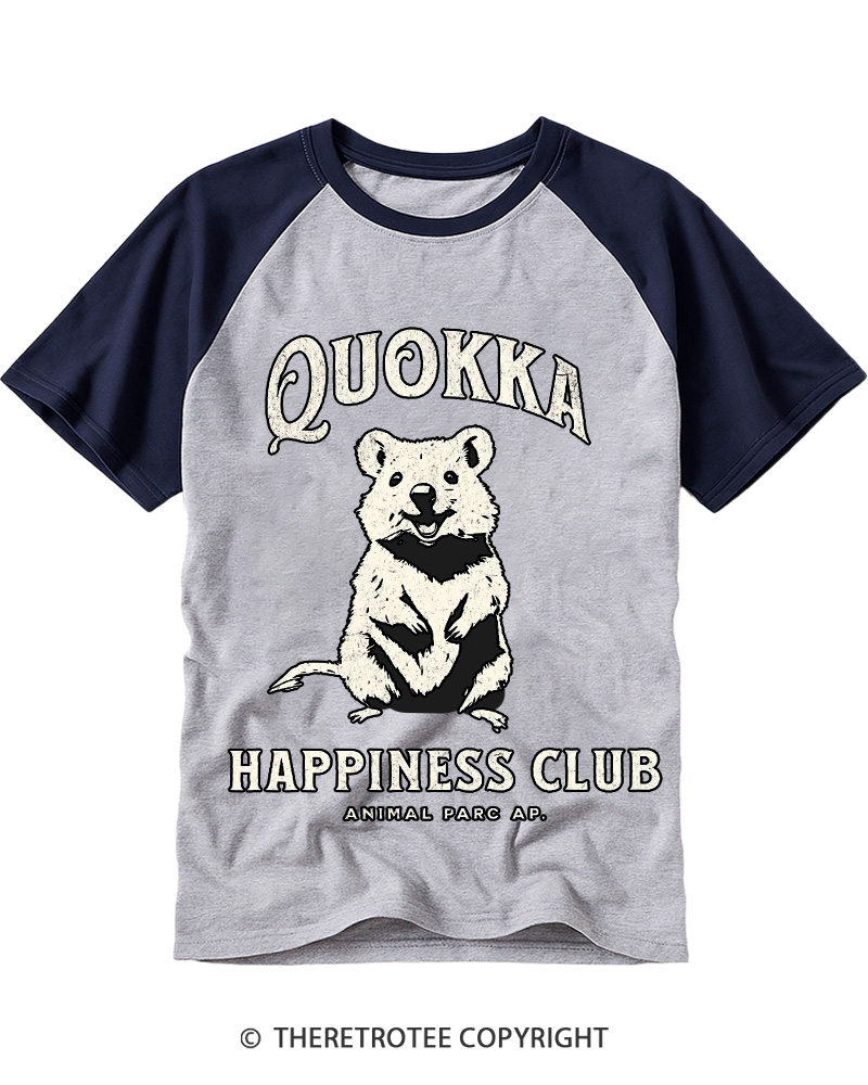 TheRetroTee Quokka Happiness Club 1980s Raglan Baseball T-Shirt