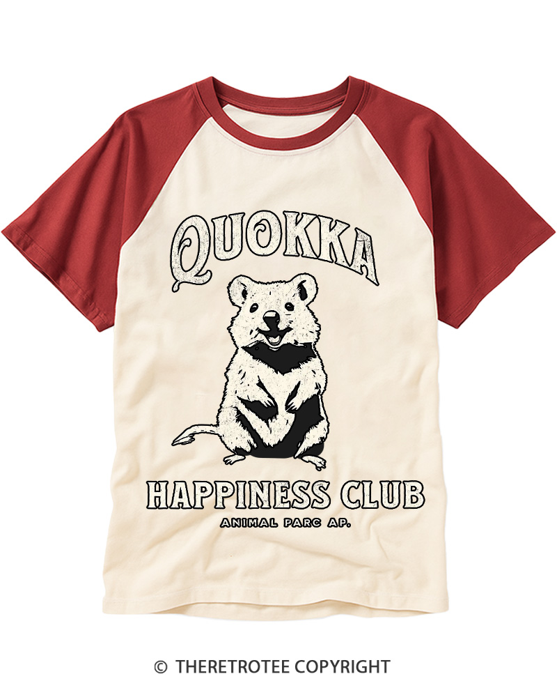 TheRetroTee Quokka Happiness Club 1980s Raglan Baseball T-Shirt