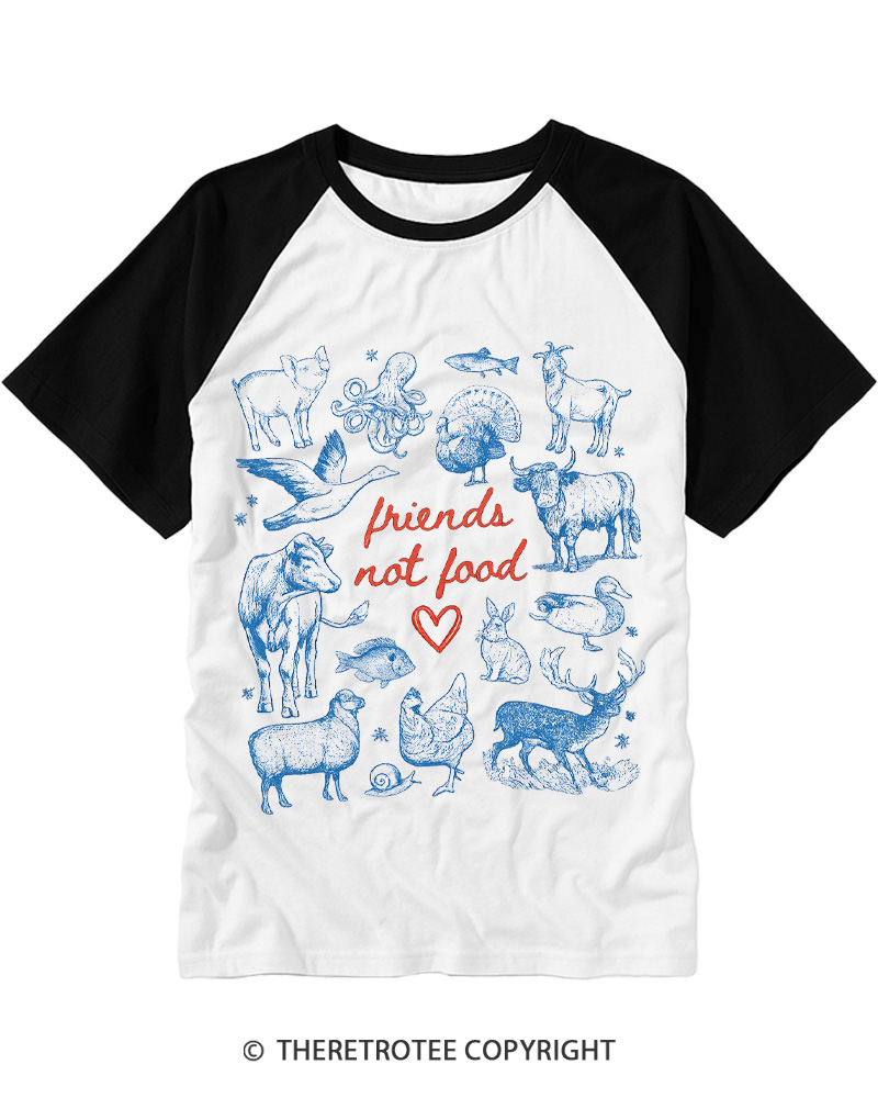 TheRetroTee Friends Not Food 1970s Raglan Baseball T-Shirt