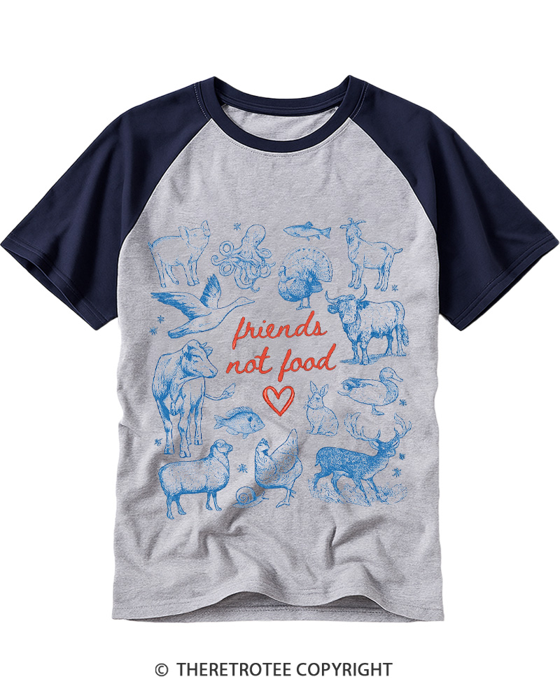 TheRetroTee Friends Not Food 1970s Raglan Baseball T-Shirt
