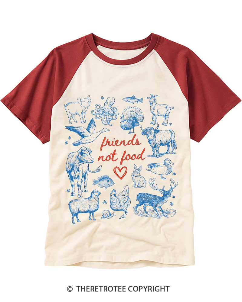 TheRetroTee Friends Not Food 1970s Raglan Baseball T-Shirt