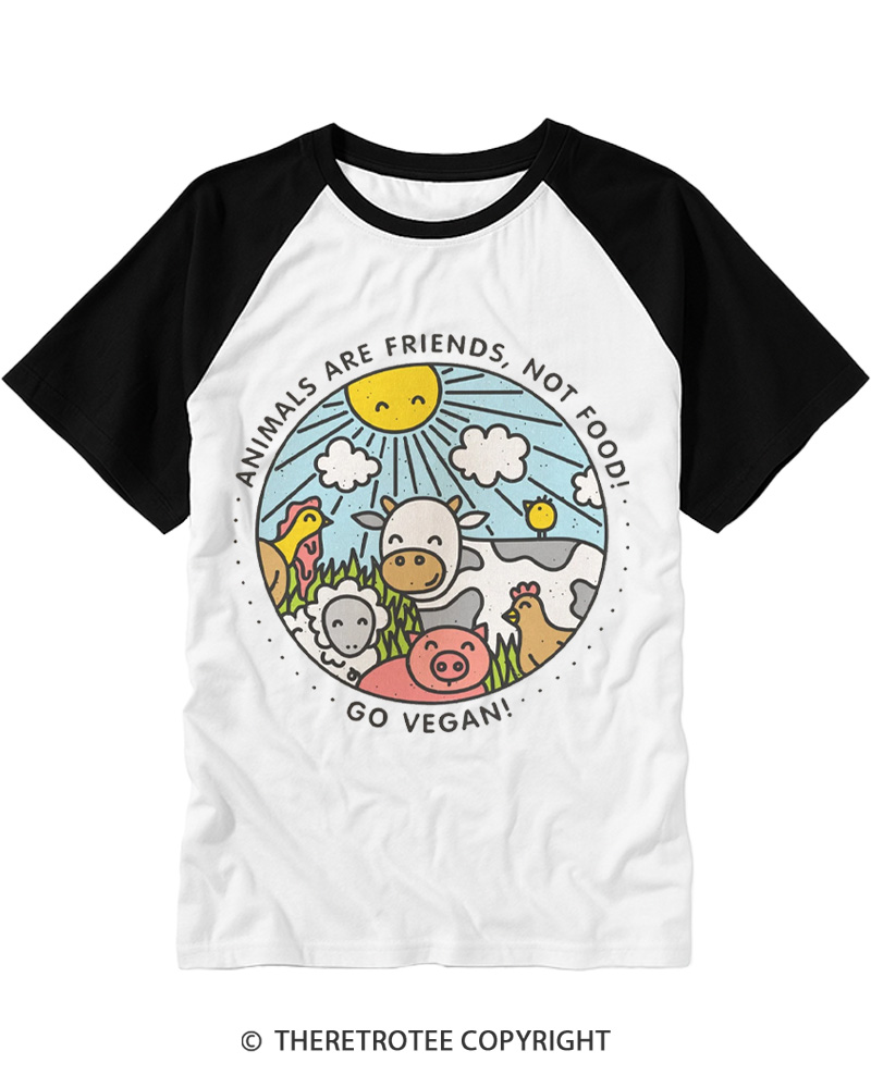 TheRetroTee Friends Not Food 1970s Raglan Baseball T-Shirt