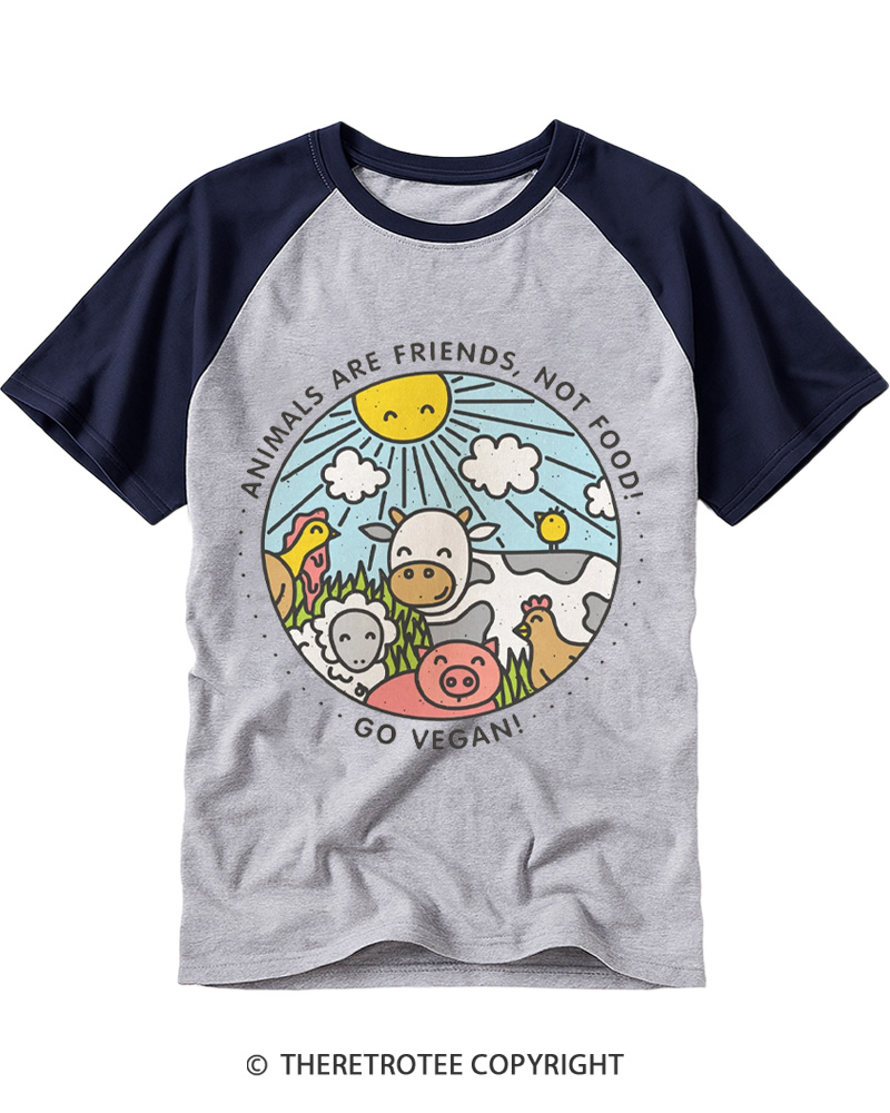 TheRetroTee Friends Not Food 1970s Raglan Baseball T-Shirt