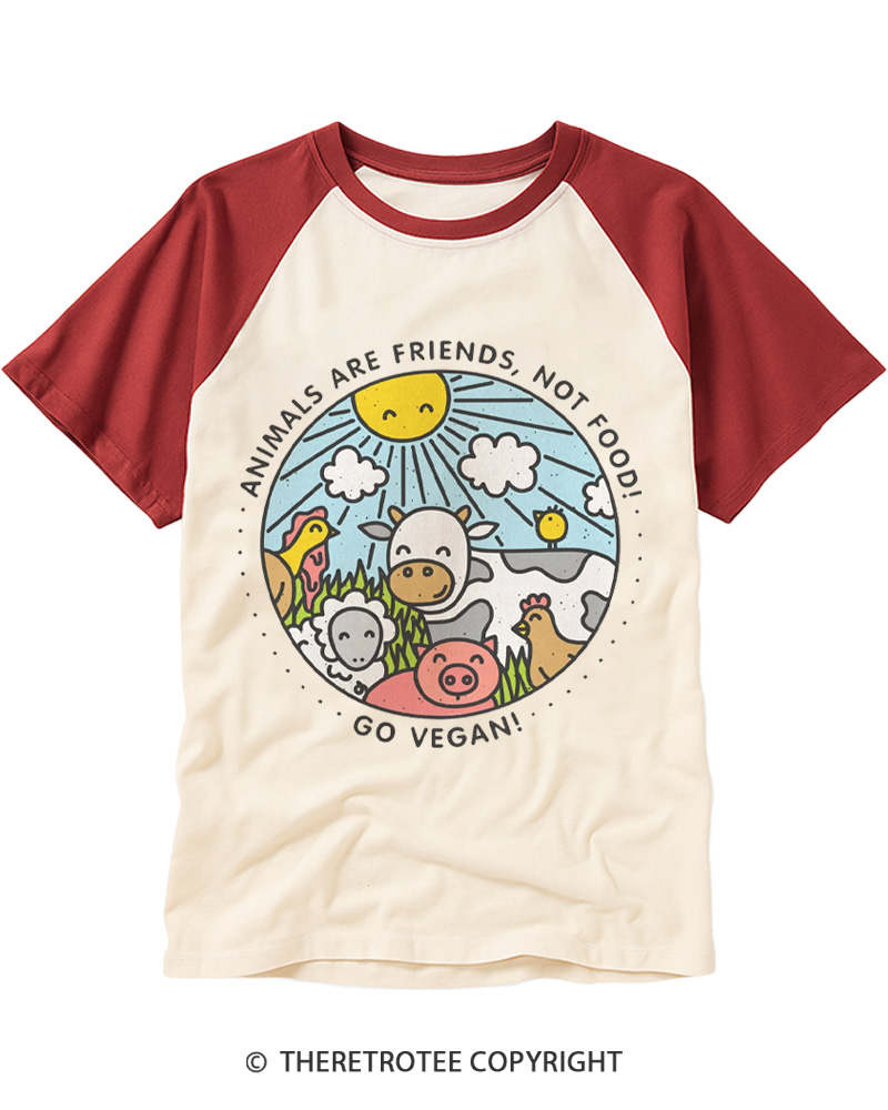 TheRetroTee Friends Not Food 1970s Raglan Baseball T-Shirt