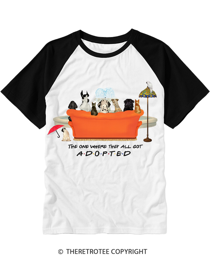 TheRetroTee Adopted Pets 1990s Raglan Baseball T-Shirt