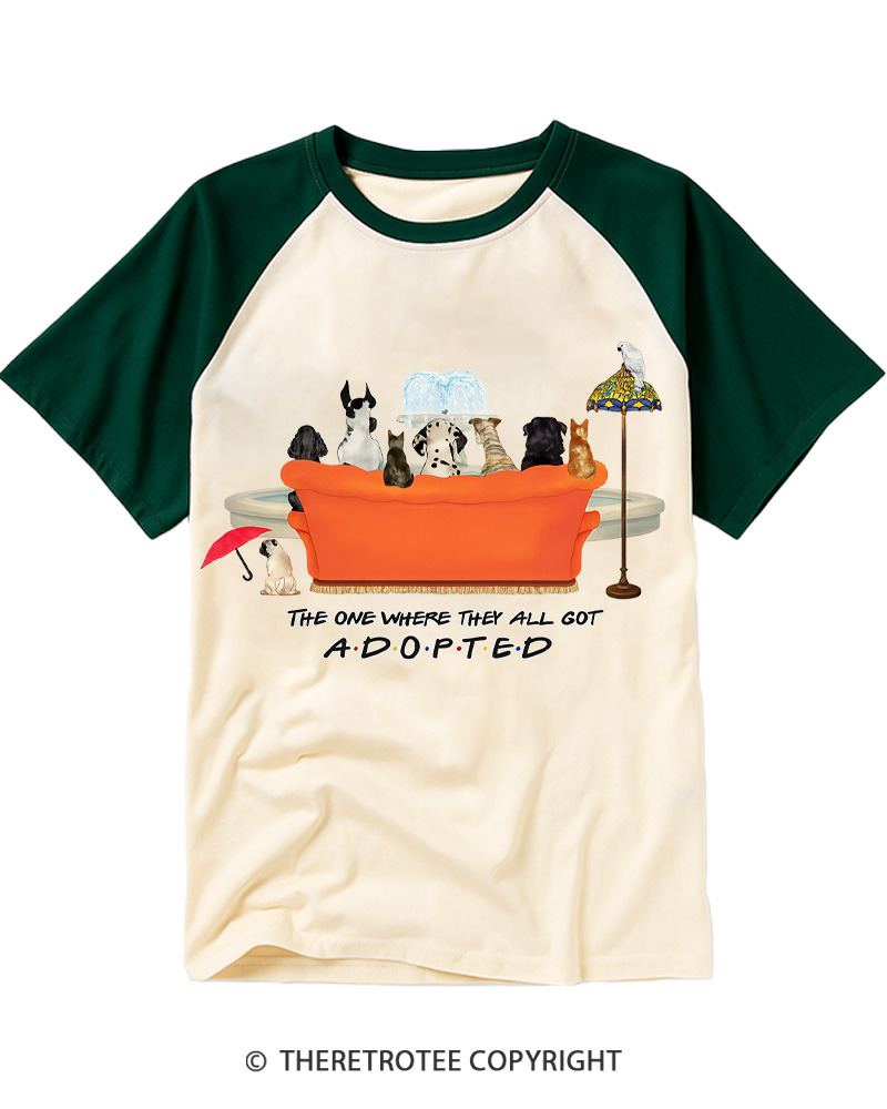TheRetroTee Adopted Pets 1990s Raglan Baseball T-Shirt