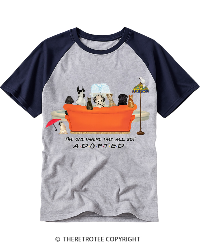 TheRetroTee Adopted Pets 1990s Raglan Baseball T-Shirt