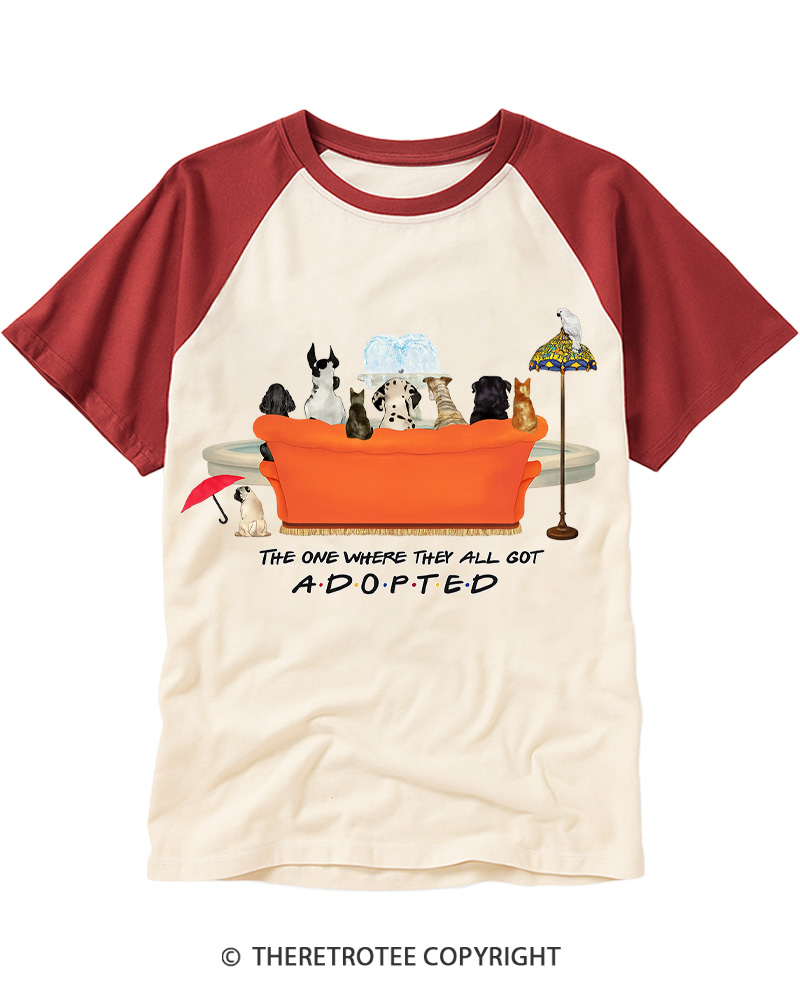 TheRetroTee Adopted Pets 1990s Raglan Baseball T-Shirt