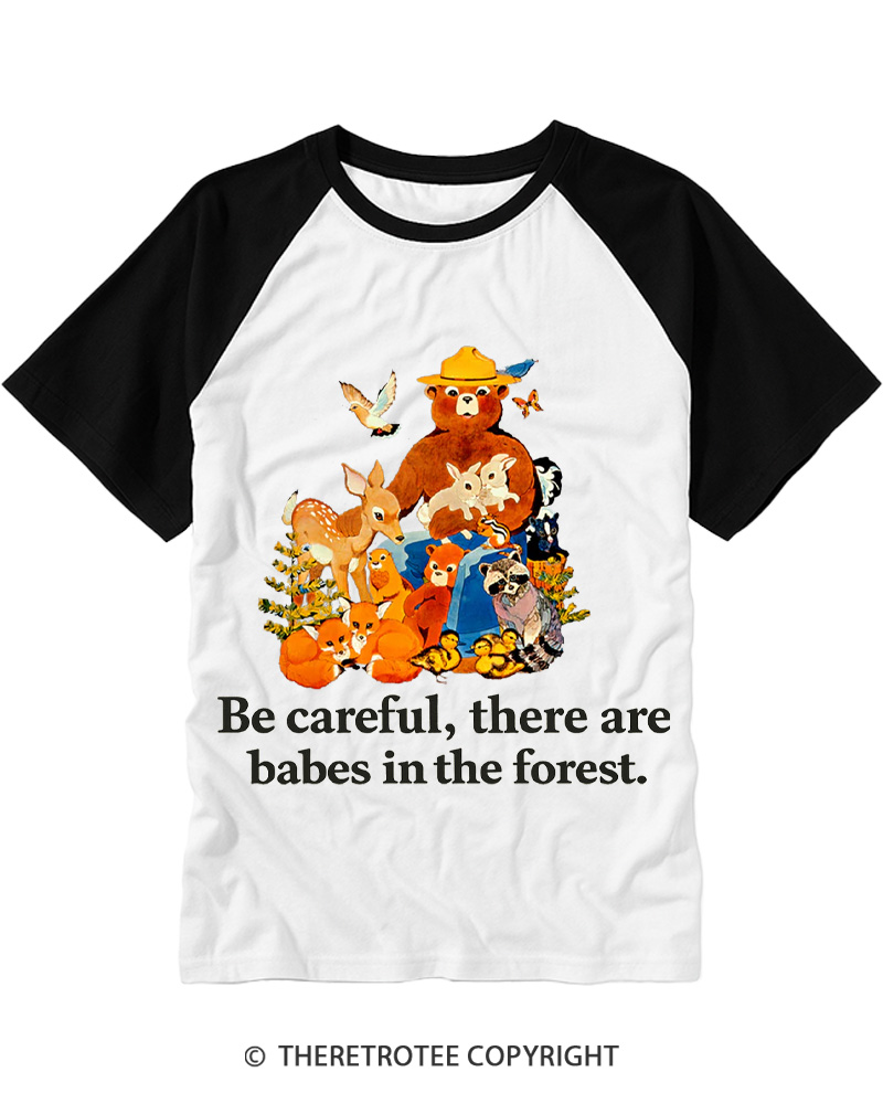 TheRetroTee Be Careful 1970s Raglan Baseball T-Shirt