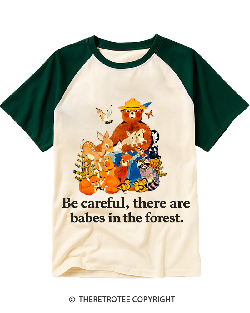 TheRetroTee Be Careful 1970s Raglan Baseball T-Shirt