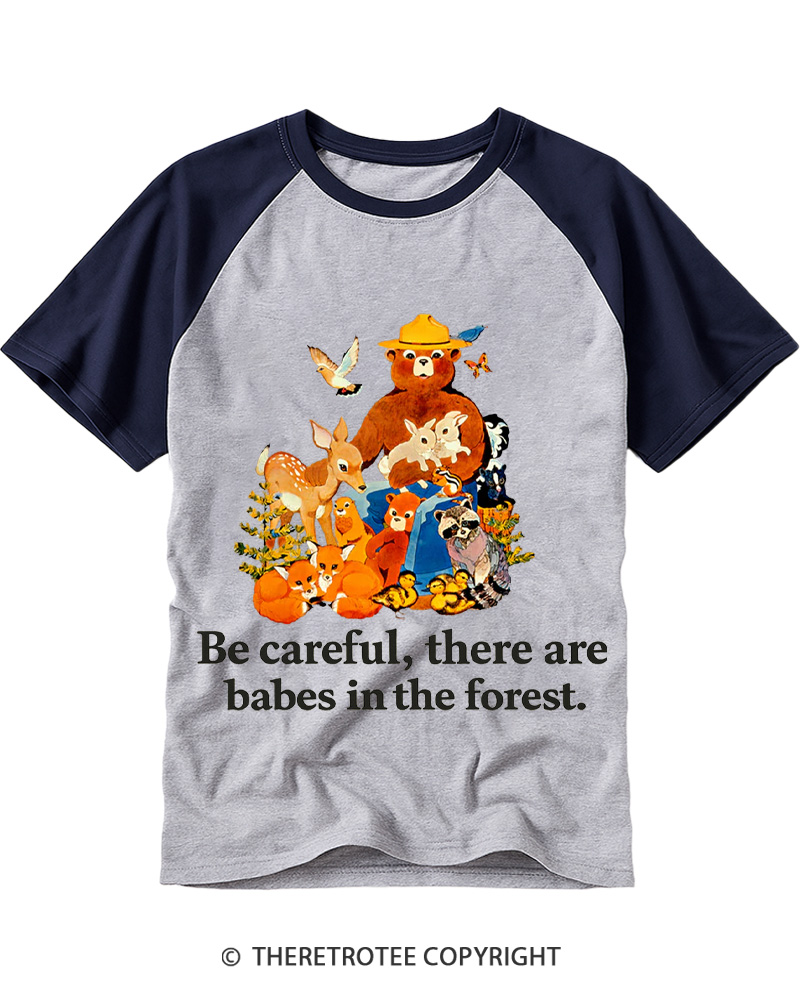 TheRetroTee Be Careful 1970s Raglan Baseball T-Shirt