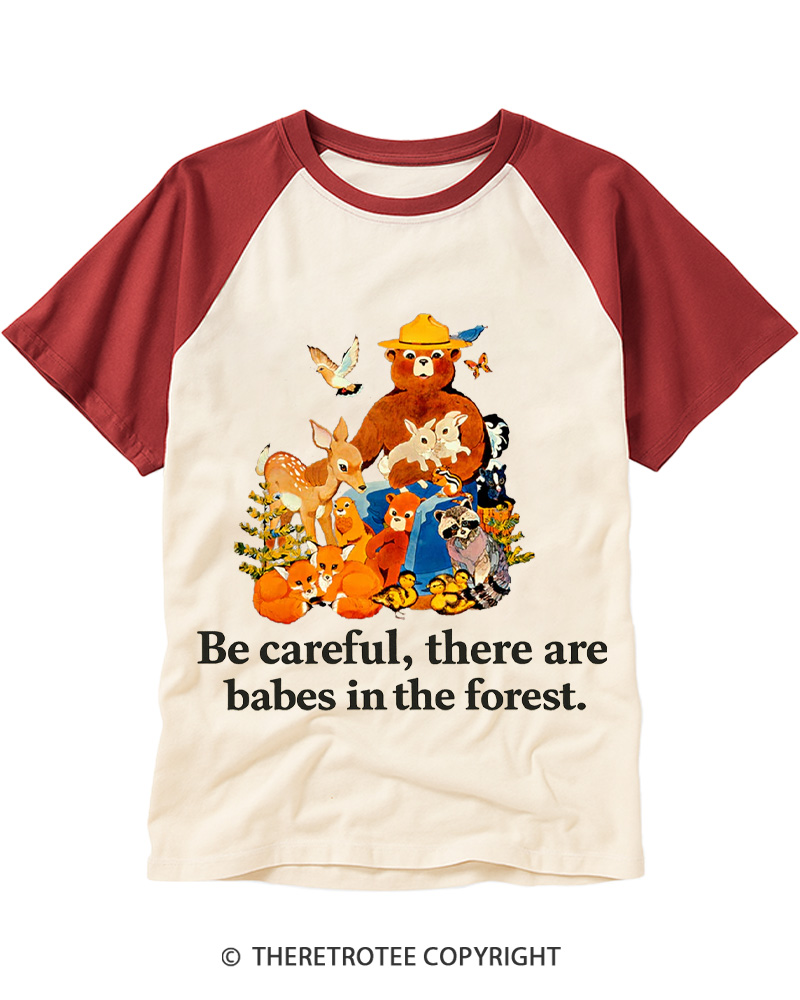 TheRetroTee Be Careful 1970s Raglan Baseball T-Shirt