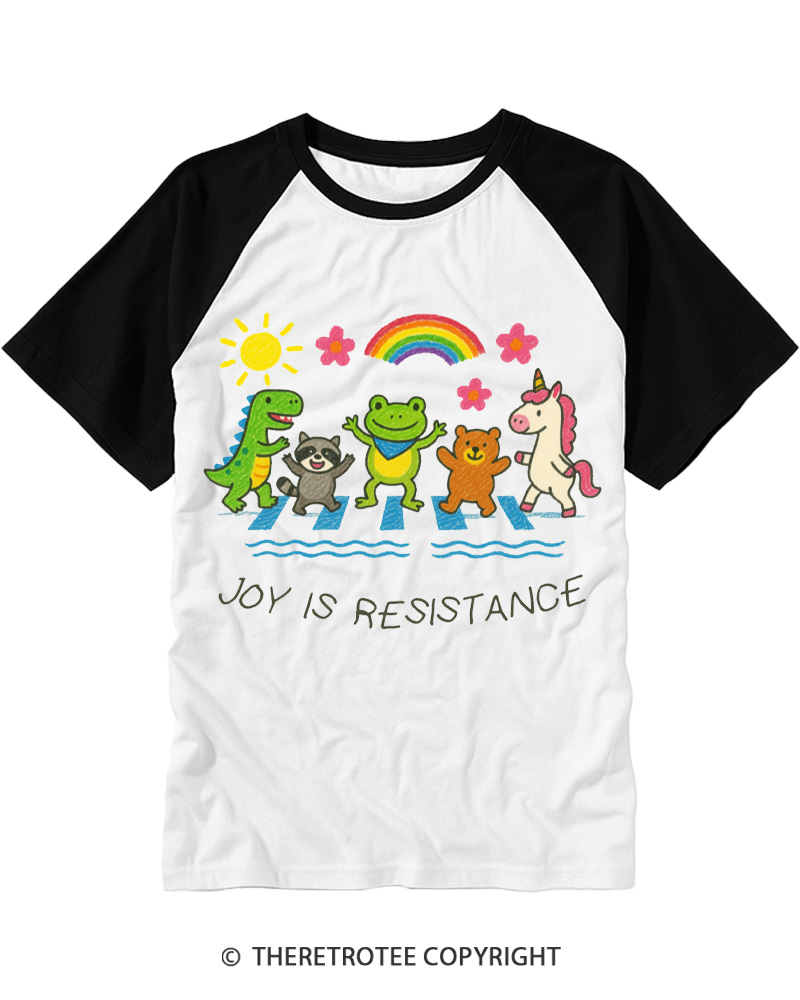 TheRetroTee Joy Is Resistance 1990s Raglan Baseball T-Shirt