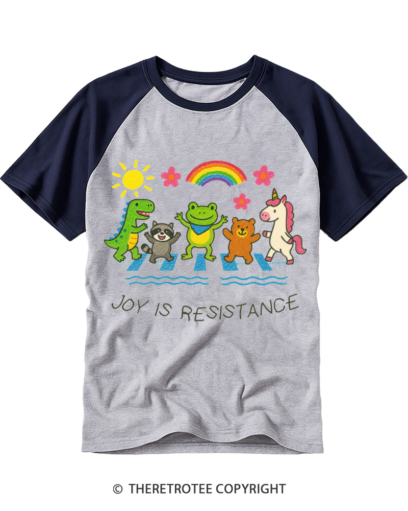 TheRetroTee Joy Is Resistance 1990s Raglan Baseball T-Shirt