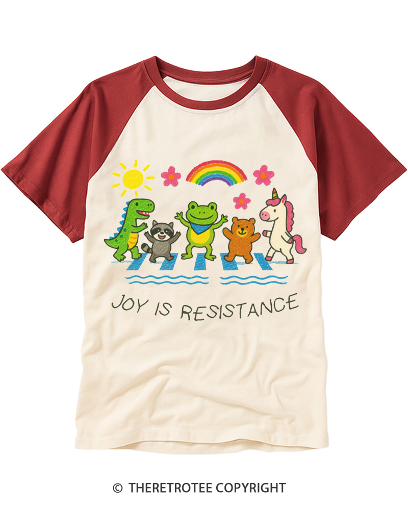 TheRetroTee Joy Is Resistance 1990s Raglan Baseball T-Shirt