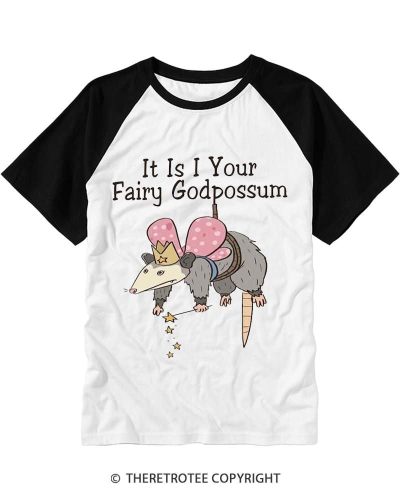 TheRetroTee It Is I Your Fairy Godpossum 1990s Raglan Baseball T-Shirt