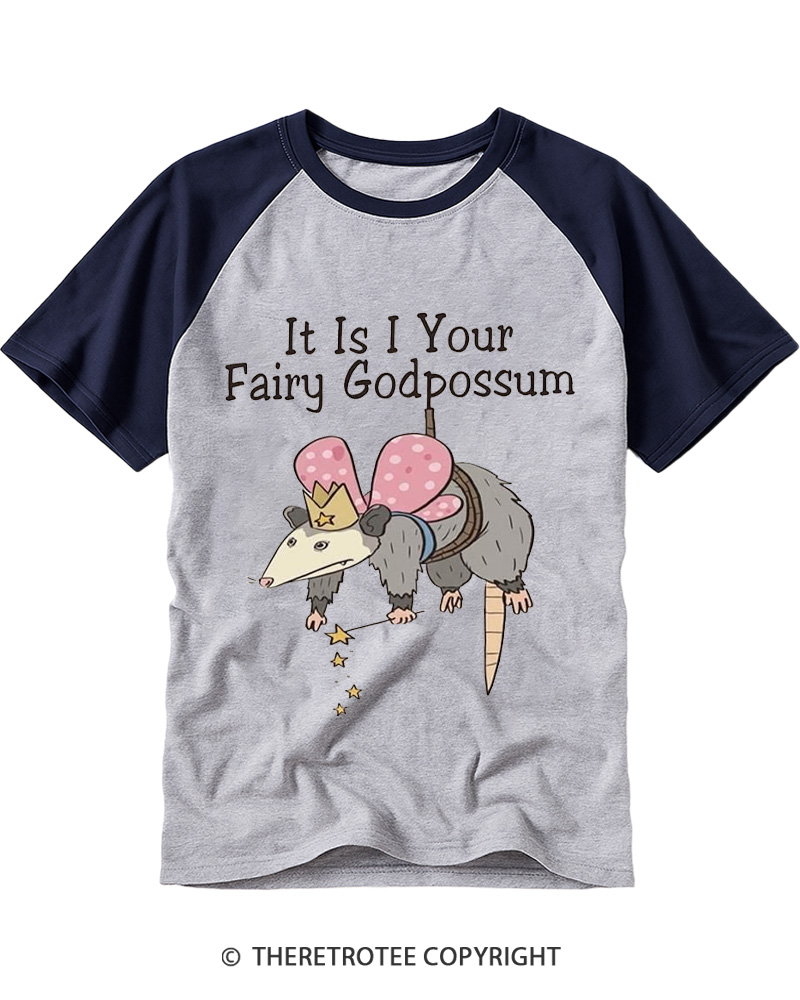 TheRetroTee It Is I Your Fairy Godpossum 1990s Raglan Baseball T-Shirt