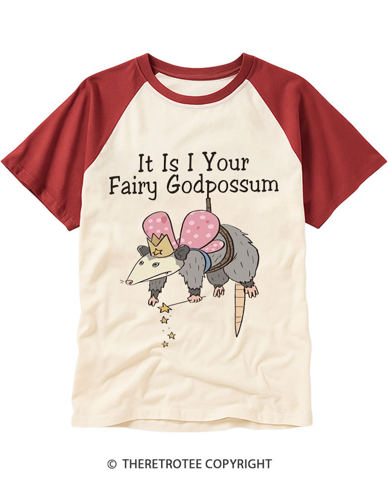 TheRetroTee It Is I Your Fairy Godpossum 1990s Raglan Baseball T-Shirt