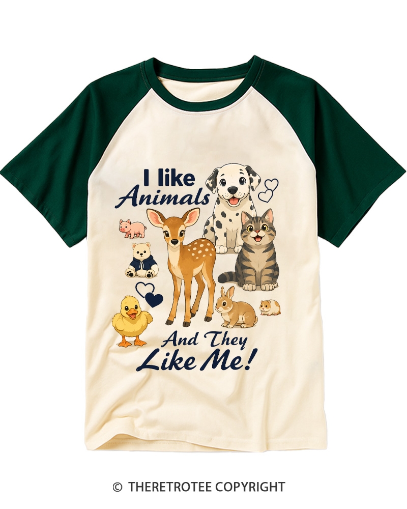 TheRetroTee Animal Lover  1950s Raglan Baseball T-Shirt