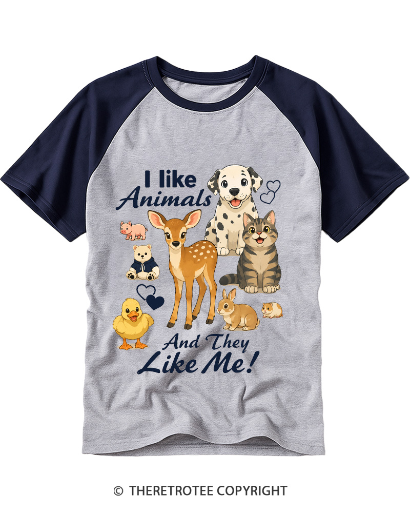 TheRetroTee Animal Lover  1950s Raglan Baseball T-Shirt
