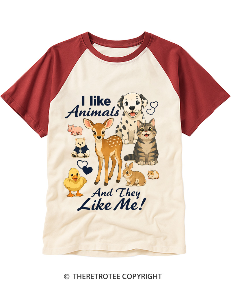 TheRetroTee Animal Lover  1950s Raglan Baseball T-Shirt