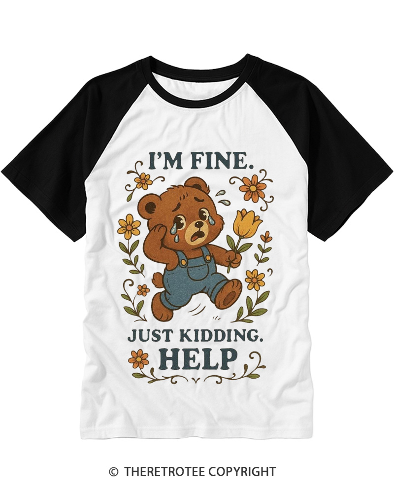 TheRetroTee I’m Fine 1970s Raglan Baseball T-Shirt