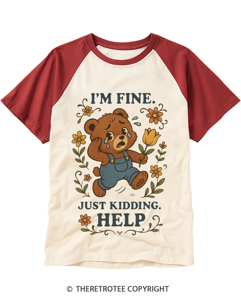 TheRetroTee I’m Fine 1970s Raglan Baseball T-Shirt