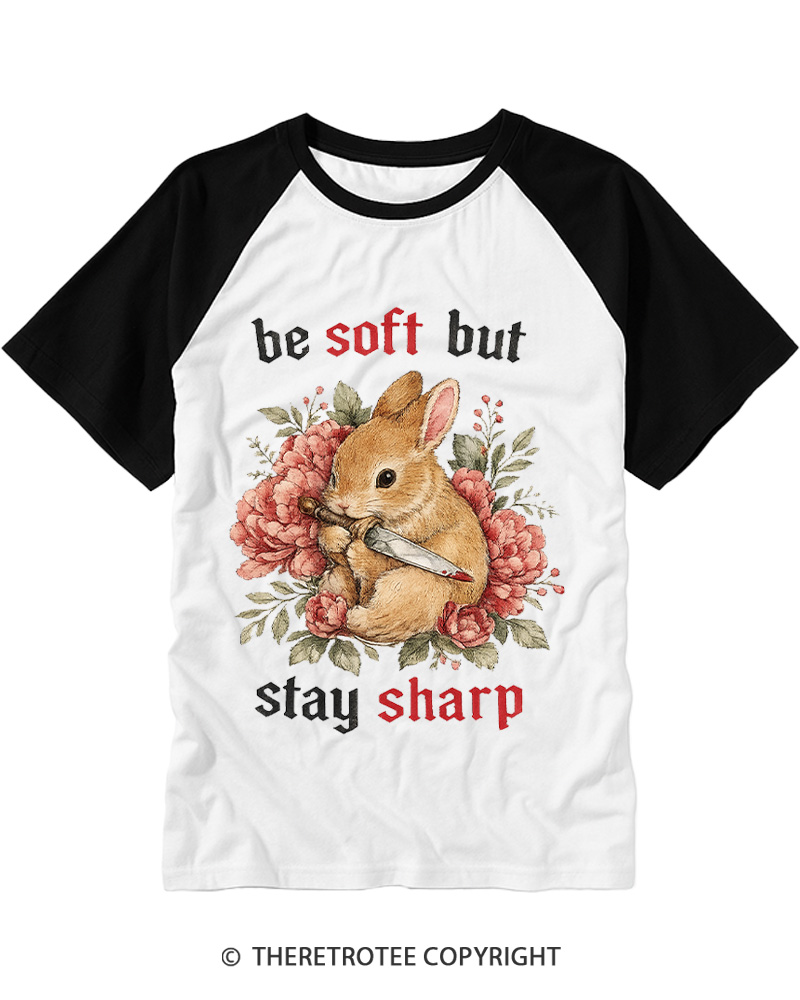 TheRetroTee Be Soft But Stay Sharp 1950s Raglan Baseball T-Shirt
