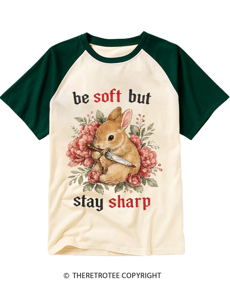 TheRetroTee Be Soft But Stay Sharp 1950s Raglan Baseball T-Shirt