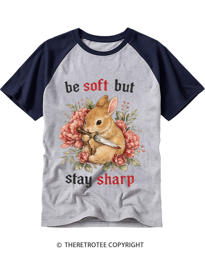 TheRetroTee Be Soft But Stay Sharp 1950s Raglan Baseball T-Shirt