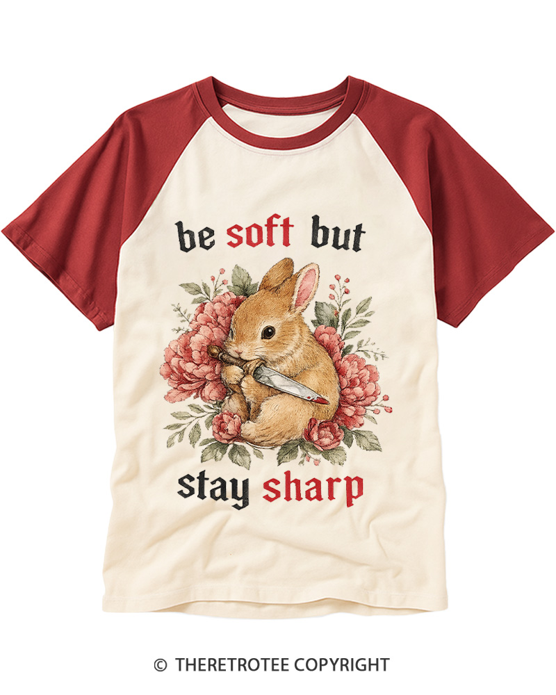 TheRetroTee Be Soft But Stay Sharp 1950s Raglan Baseball T-Shirt