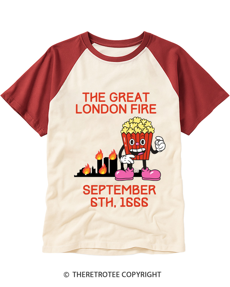 TheRetroTee The Great London Fire 1660s Raglan Baseball T-Shirt