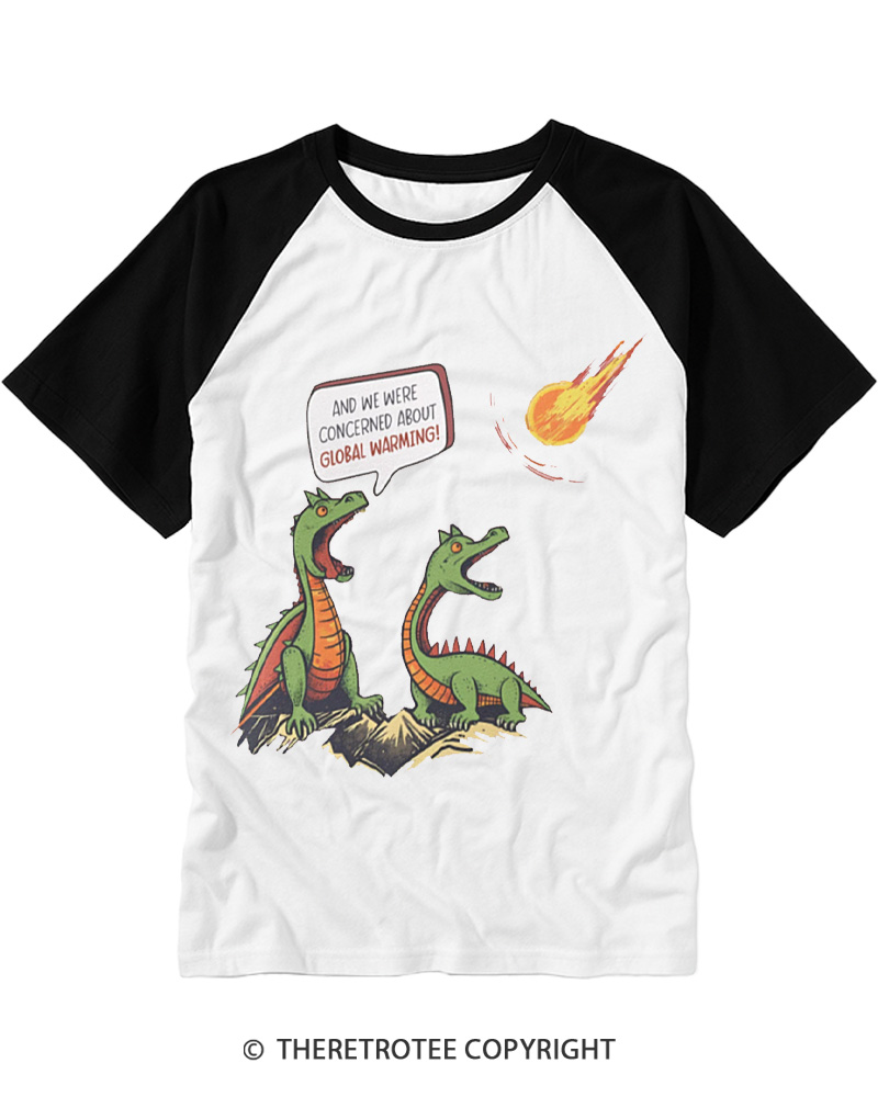 TheRetroTee Dinosaur Meteor Extinction Raglan Baseball T-Shirt