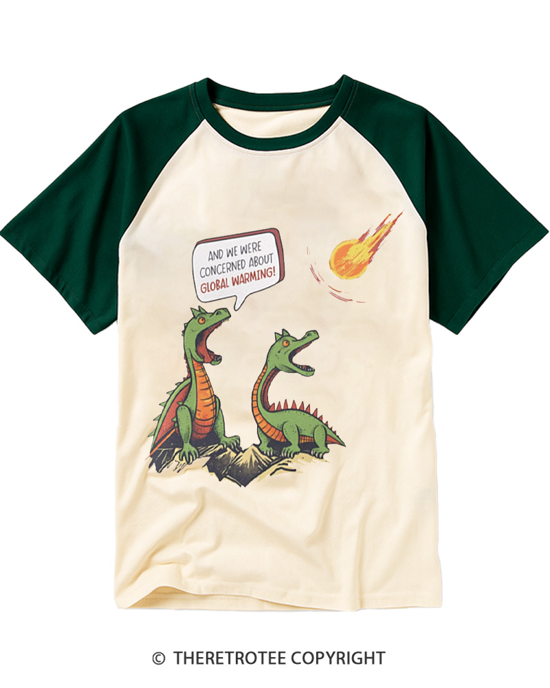 TheRetroTee Dinosaur Meteor Extinction Raglan Baseball T-Shirt