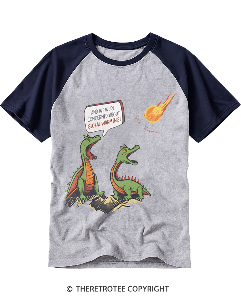TheRetroTee Dinosaur Meteor Extinction Raglan Baseball T-Shirt