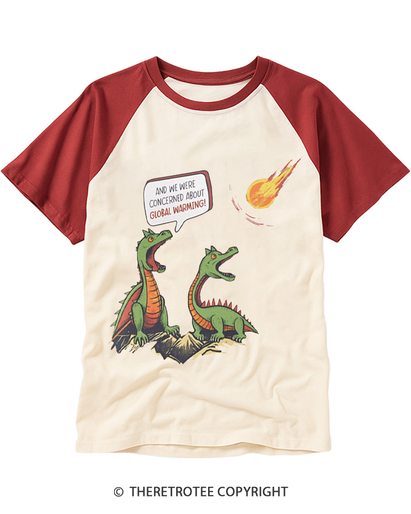 TheRetroTee Dinosaur Meteor Extinction Raglan Baseball T-Shirt