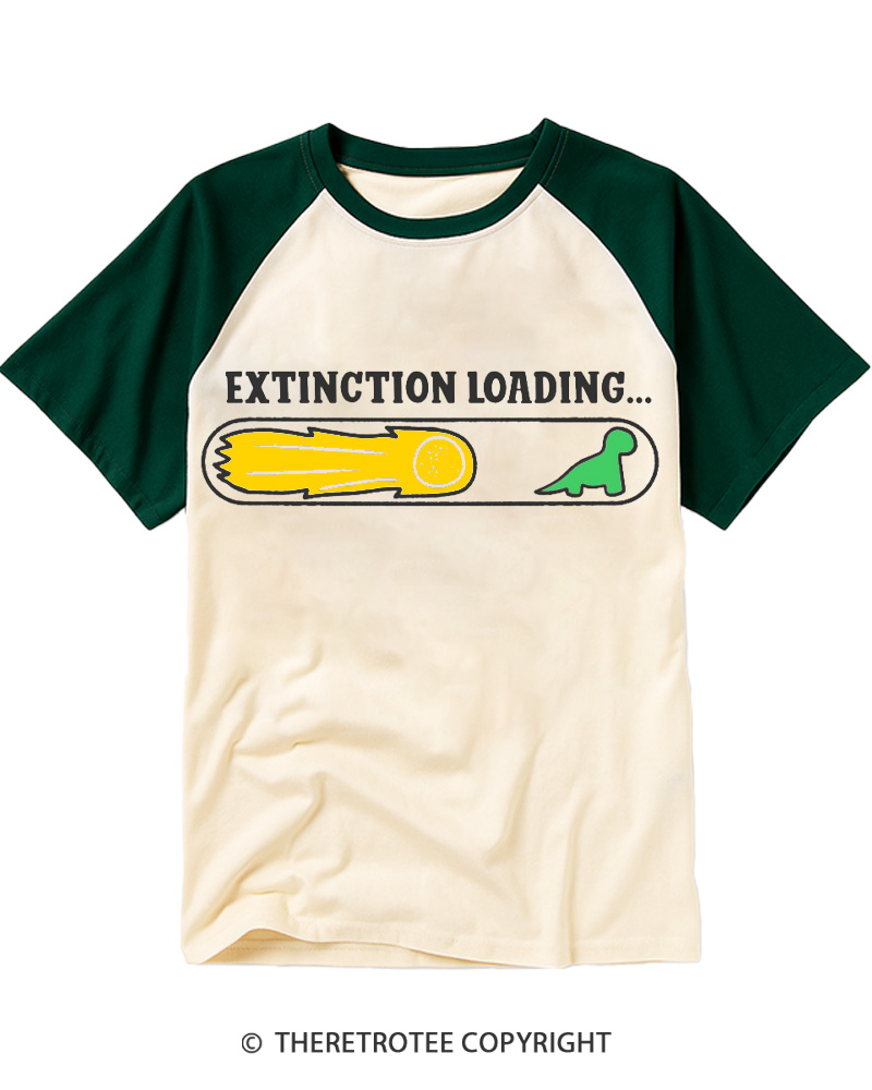 TheRetroTee Funny Dinosaur Extinction loading Raglan Baseball T-Shirt