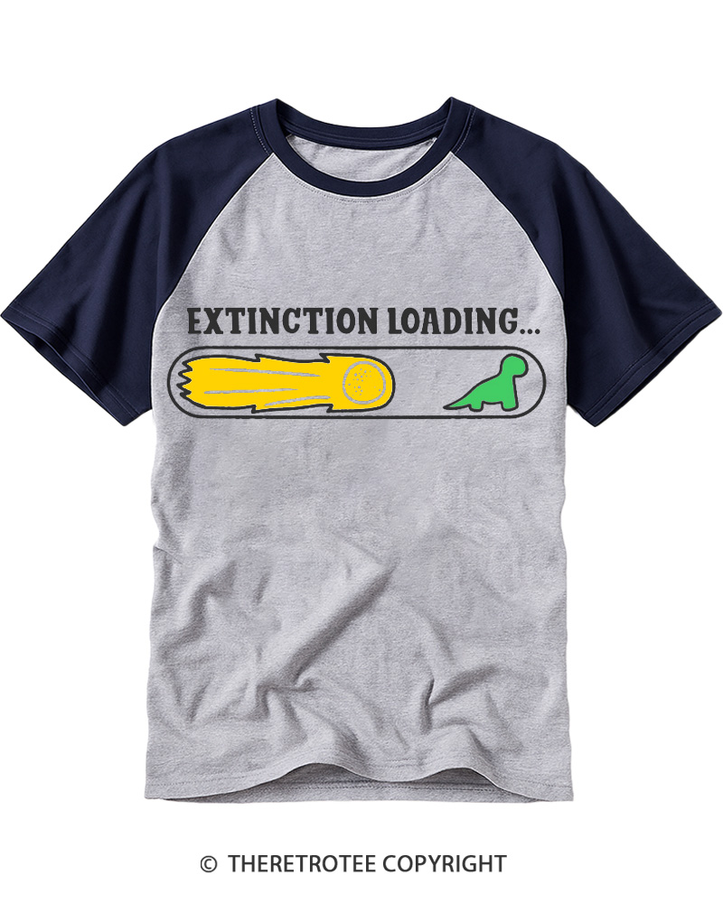 TheRetroTee Funny Dinosaur Extinction loading Raglan Baseball T-Shirt