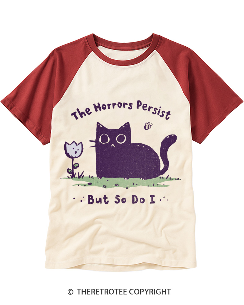 TheRetroTee Dark Humor Cat “Still Here” Raglan Baseball T-Shirt
