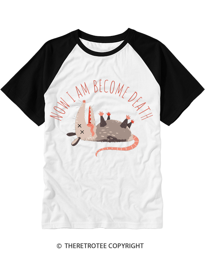 TheRetroTee Funny Possum “I Am Death” Raglan Baseball T-Shirt