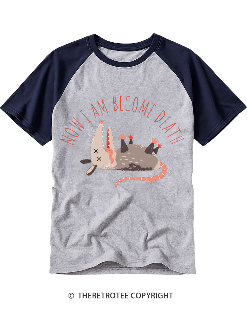 TheRetroTee Funny Possum “I Am Death” Raglan Baseball T-Shirt
