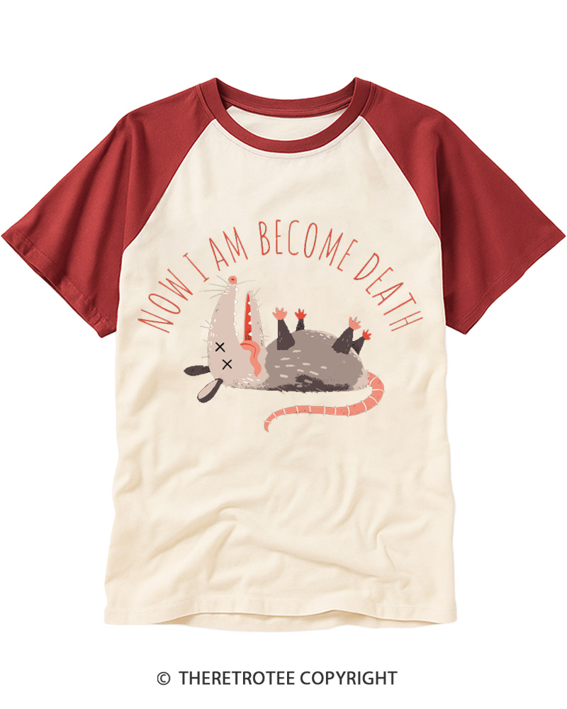 TheRetroTee Funny Possum “I Am Death” Raglan Baseball T-Shirt