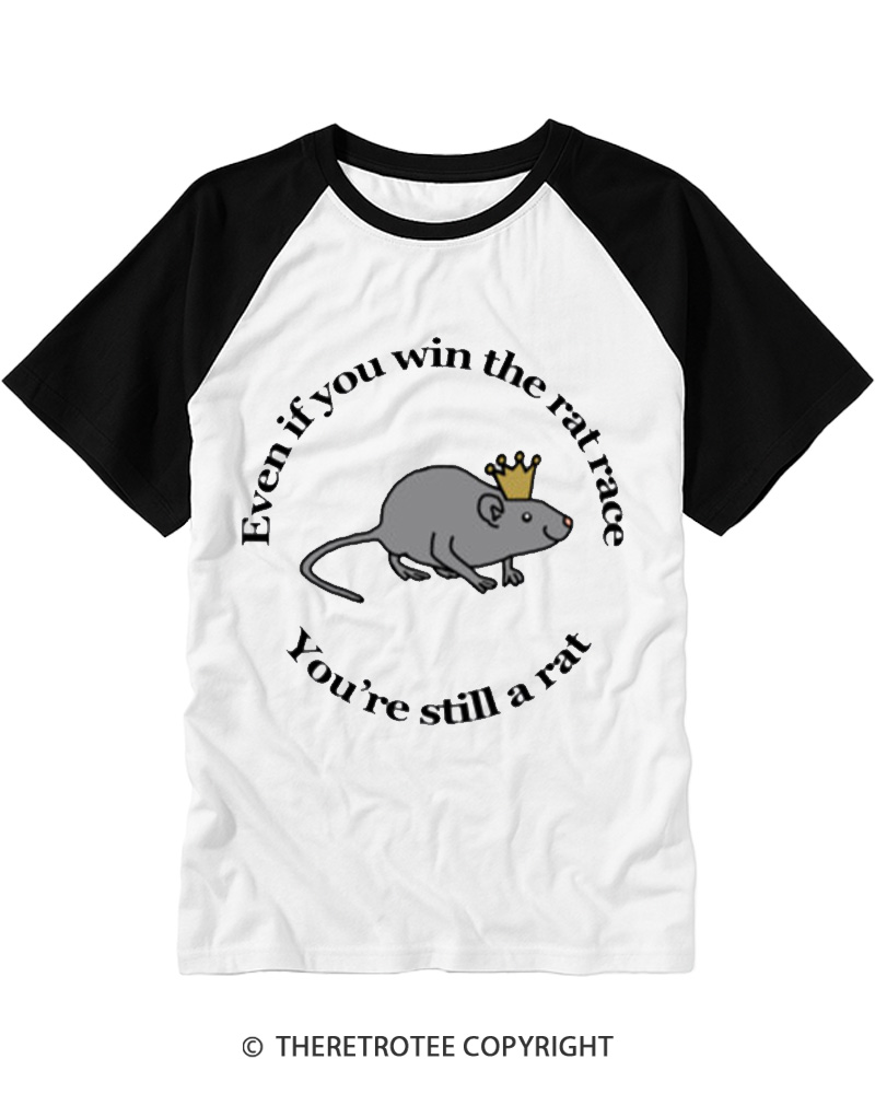 TheRetroTee Vintage Retro Rat Race Dark Humor Raglan Baseball T-Shirt
