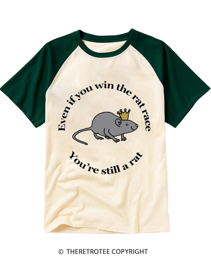 TheRetroTee Vintage Retro Rat Race Dark Humor Raglan Baseball T-Shirt