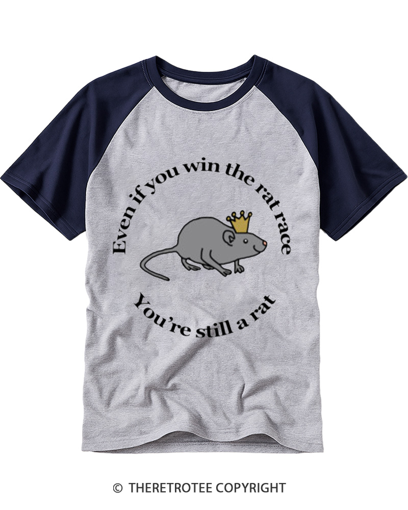 TheRetroTee Vintage Retro Rat Race Dark Humor Raglan Baseball T-Shirt