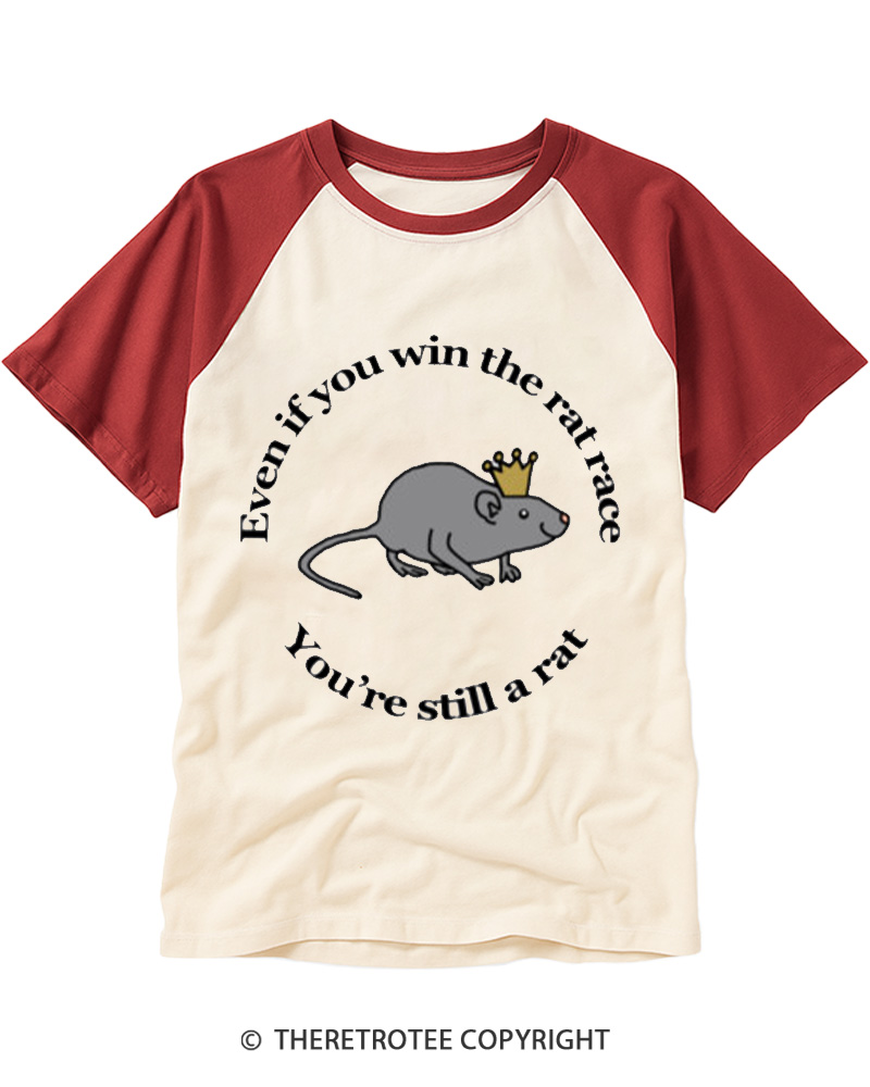 TheRetroTee Vintage Retro Rat Race Dark Humor Raglan Baseball T-Shirt