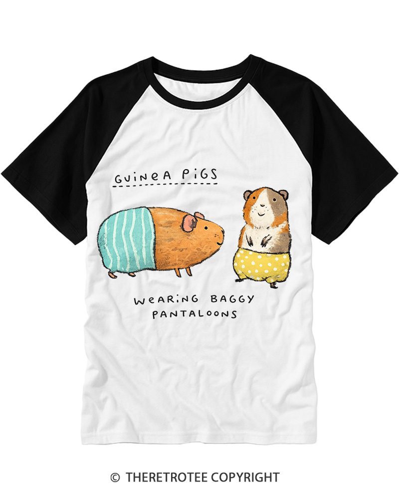 TheRetroTee Vintage Cute Guinea Pig Whimsical Raglan Baseball T-Shirt