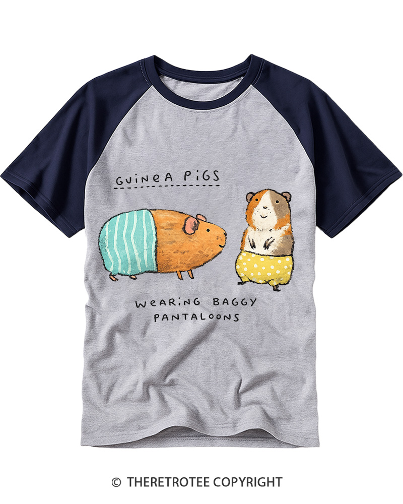 TheRetroTee Vintage Cute Guinea Pig Whimsical Raglan Baseball T-Shirt