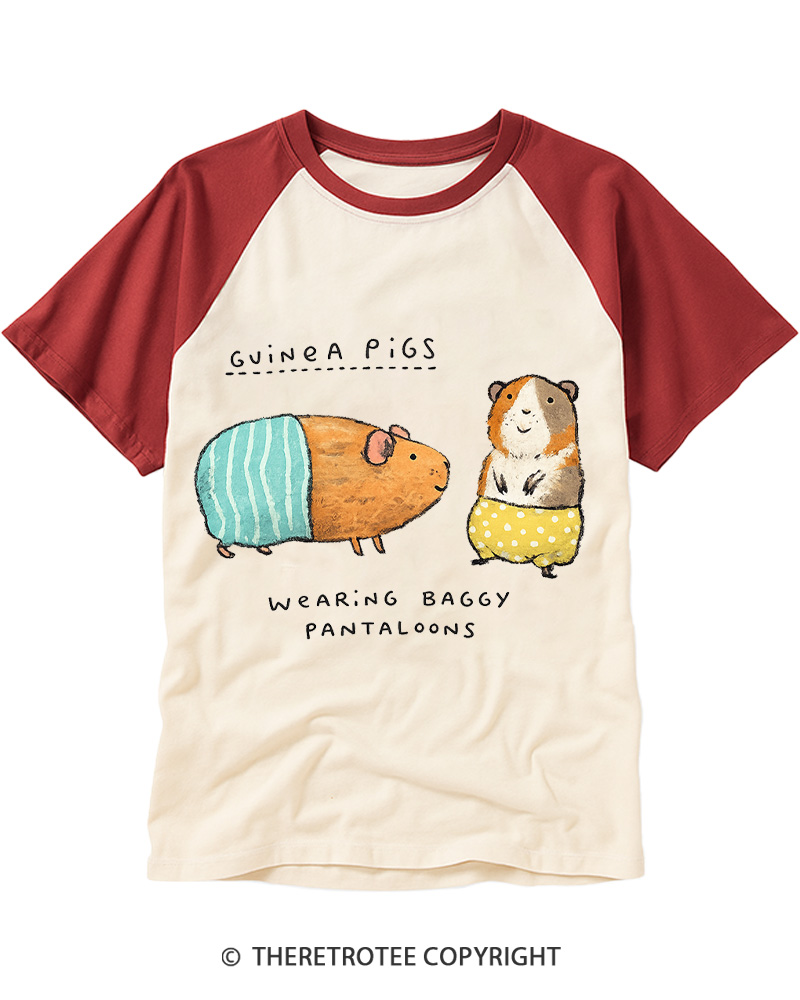 TheRetroTee Vintage Cute Guinea Pig Whimsical Raglan Baseball T-Shirt